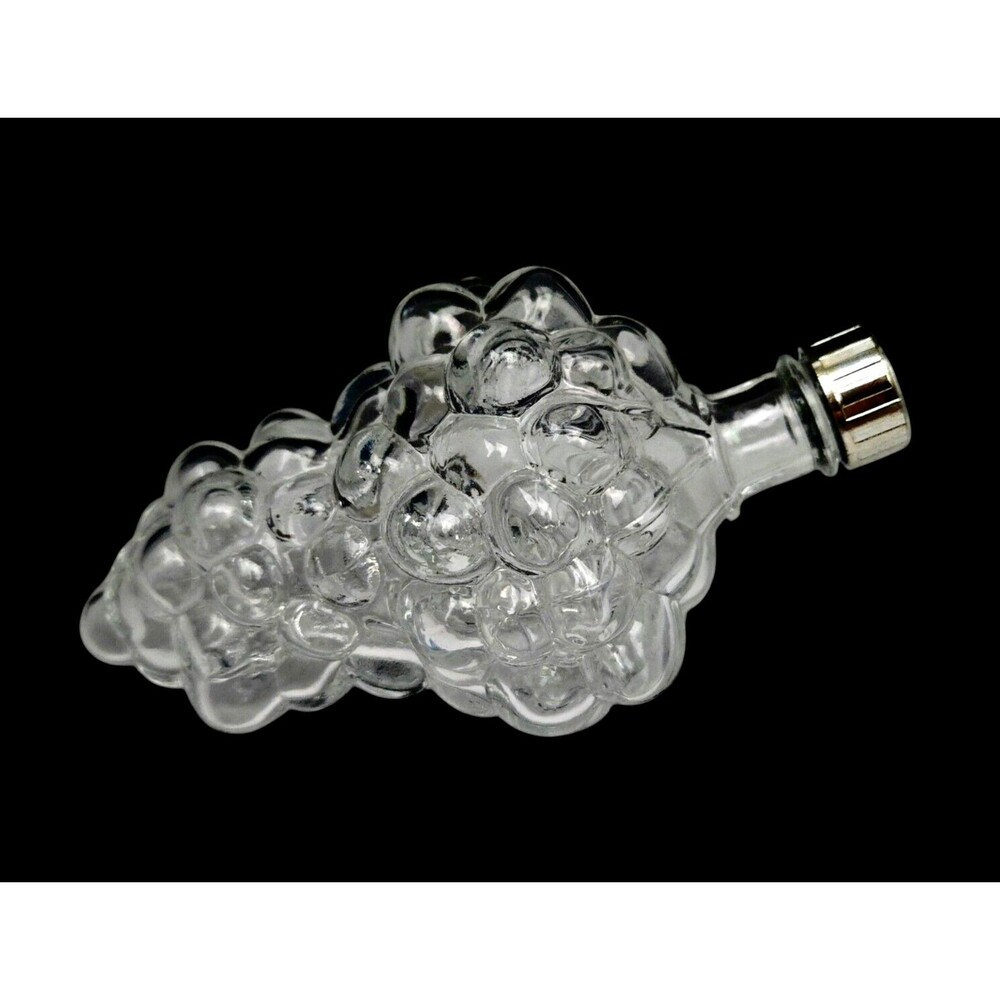 Vintage Clear Glass Grape Cluster Shaped Bottle Silver Tone Cap Made In France